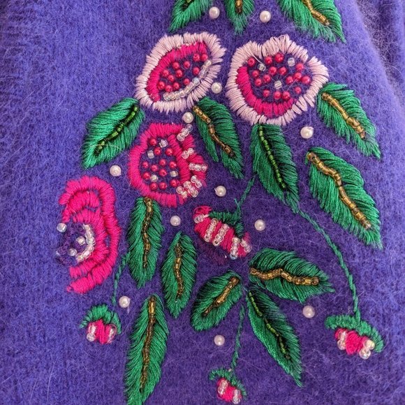 Vintage Blue Cardigan with Floral Embroidery - Picture 6 of 8